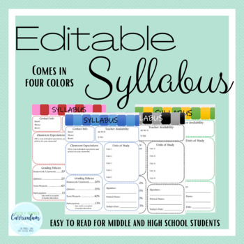 Preview of Editable Syllabus for Secondary Classrooms