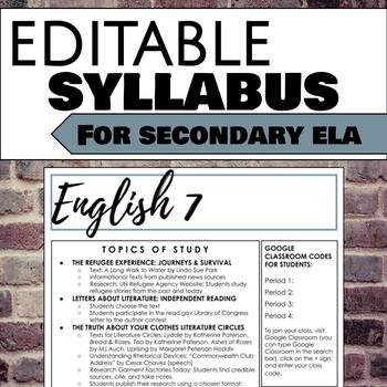 Preview of Editable Syllabus for Secondary ELA