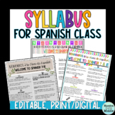 Editable Syllabus for Spanish Class Print and Digital