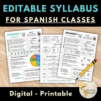 Preview of Editable Syllabus for Spanish Classes