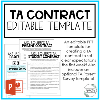 Preview of Editable TA Contract Template | Secondary Teachers | For All Teachers