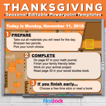 Preview of Editable THANKSGIVING Themed Morning Work PowerPoint Templates