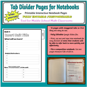 Preview of Editable Tab Divider Pages for any subject, any notebook. 