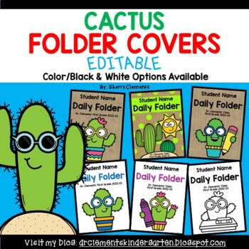 Preview of Editable Take Home Folder Cover | Cactus | Back to School | Daily Folder