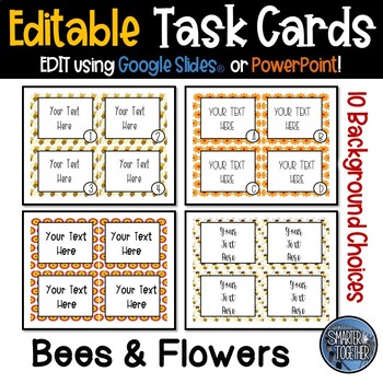 Preview of Editable Task Card Template - Bees and Flowers