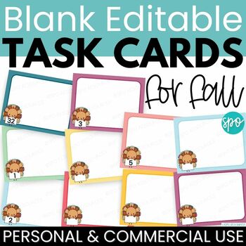 Preview of Editable Task Card Template Turkey Thanksgiving Cards- Personal & Commercial use