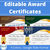 Editable Teacher Appreciation Award Certificates in 4 colo