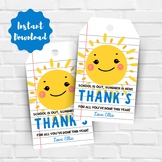 Editable Teacher Appreciation Gift Tags Sunshine Thank You