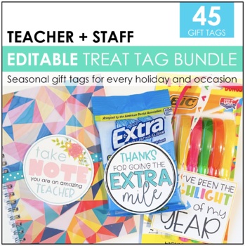 Preview of Editable Teacher Appreciation Treat Tags for Teachers and Staff | Gift Tags