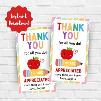 Editable Teacher Appreciation Week Gift Tags Thank You Teacher Gift Tag ...