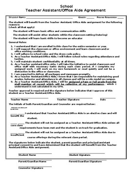 Preview of Teacher Assistant/ Office Aide Agreement for students-Editable&Fillable Resource