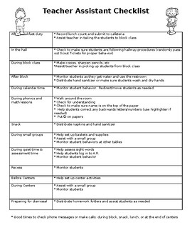 Preview of Editable Teacher Assistant / Paraprofessional Checklist