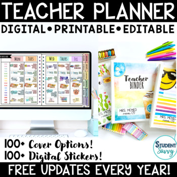Preview of Editable Teacher Planner 2024 - 2025 Teacher Binder Covers Google Drive Digital