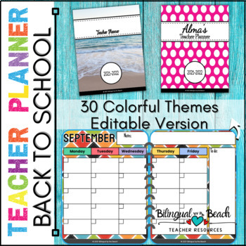 Preview of Editable Teacher Binder | Digital & Printable Planner | 30 Themes to Pick From