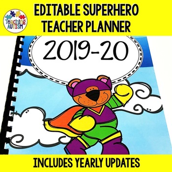 Preview of Editable Teacher Planner 2023-24 with Lifetime Updates Superhero Theme Classroom