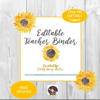 Preview of Editable Teacher Binders - Sunflowers