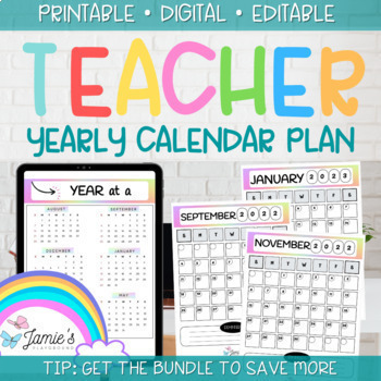 Preview of Editable Teacher Binder | Year and Month at a Glance Calendar 2023 | Rainbow
