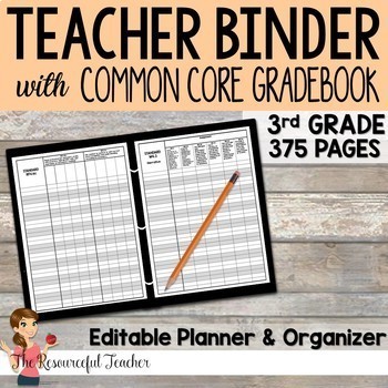 Preview of Editable Teacher Binder w/ 3rd Grade Common Core Gradebook Bundle {Free Updates}