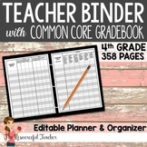 Editable Teacher Binder w/ 4th Grade Common Core Gradebook