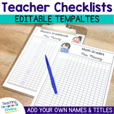 Editable Teacher Checklists | Editable Grade Book Templates