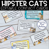 Editable Teacher Contact Cards (Hipster Cats)