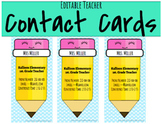 Editable Teacher Contact Cards / Teacher Magnets