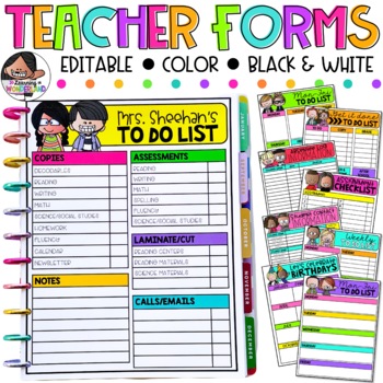 Preview of Editable Teacher Forms | Teacher Checklists | Digital & Printable