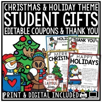 Preview of Teacher Holiday Christmas Gift Tags for Students Editable Holiday Thank you Card