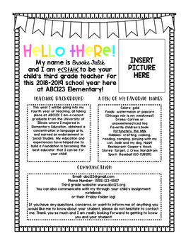 Preview of Editable Teacher Introduction Letter FREEBIE