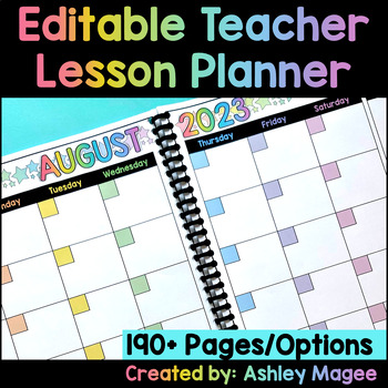 Editable Teacher Lesson Planner Pages - Colorful Theme - Calendar Goals 