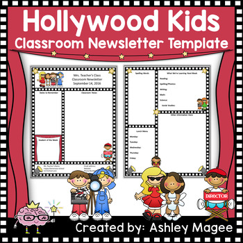 Preview of Editable Teacher Classroom Newsletter Template with a Hollywood Kids Theme