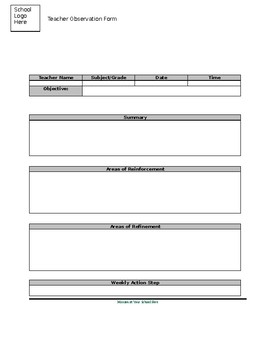 Preview of Editable Teacher Observation Template