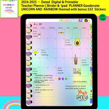 Preview of Editable Teacher Planner 24- 2025 Printable & Digital Teacher Binder - Rainbow