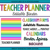 Editable Teacher Planner Binder Rainbow Stripes 2021-2022 