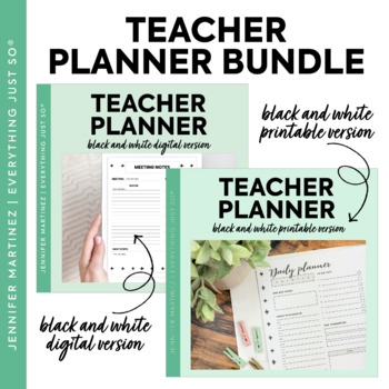 Preview of Editable Teacher Planner | Black & White | BUNDLE: PRINTABLE & DIGITAL