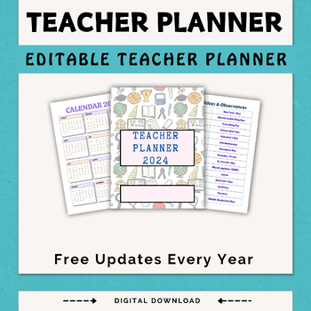 Preview of Editable Teacher Planner | Editable Digital & Printable Lesson | Back to School