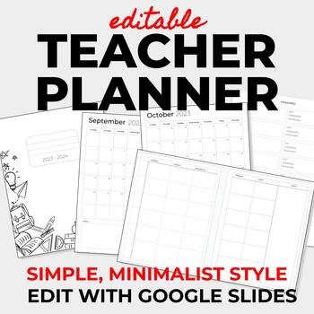 Preview of Editable Teacher Planner-Google Slides Minimalist Design for Middle, High School