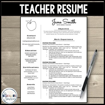 Preview of Teacher Resume Template EDITABLE Basic Resume