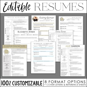 Preview of Editable Teacher Resume Templates with Cover Letters & Reference Sheets