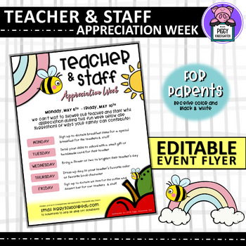 Preview of Editable Teacher & Staff Appreciation Week Flyer | Announcement for Parents