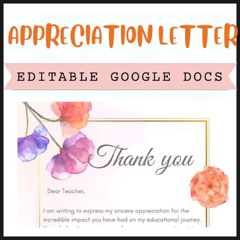 Preview of Editable Teacher Thank you letter Appreciation Template | Google Docs