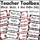 Editable Teacher Toolbox Labels - Black, White, & Red Polka Dots