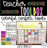 Editable Teacher Toolbox Labels: Bright & Colorful Confetti