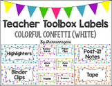 Editable Teacher Toolbox Labels - Colorful Confetti (White