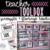Editable Teacher Toolbox Labels: Pineapple & Flamingo