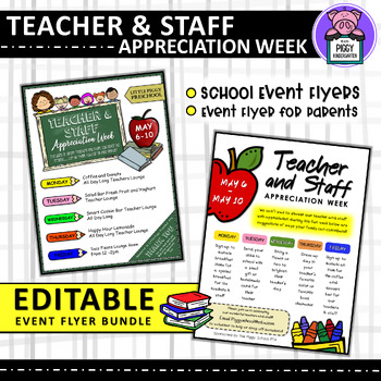 Preview of Editable Teacher and Staff Appreciation Week Flyer and Event Flyer for Parents