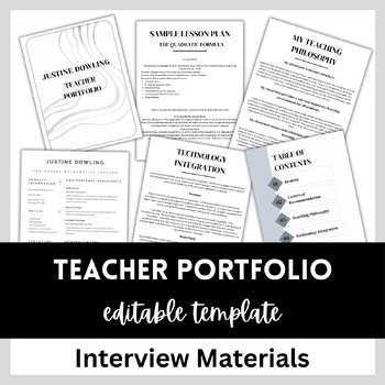 Preview of Editable Teaching Portfolio - Digital or Printable - Marble