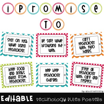Preview of Technology Expectations Posters in Bright Chevron and Polka Dot {Editable}