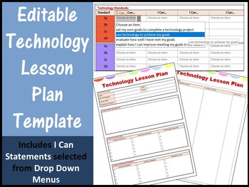 Preview of Editable Technology Lesson Plan with I Can Statements using Drop Down Menus