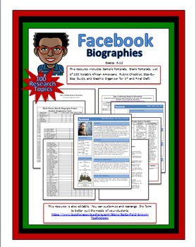 Preview of Black History Month Facebook Biographies (Editable Template: With Links)